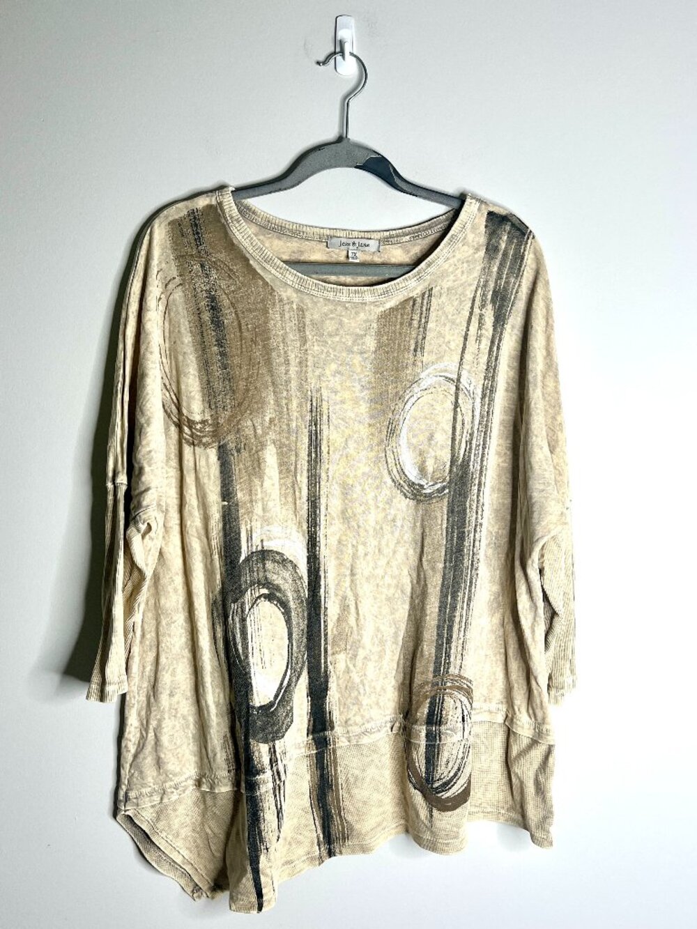 Jess & Jane Boho Artsy Eclectic Abstract Print Oversized Tunic Top Lagenlook 1X